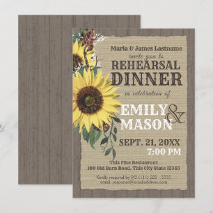 Country Sunflowers Rustic Rehearsal Dinner Invitation