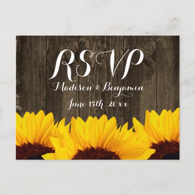 Country Sunflowers Rustic Wood RSVP POSTCARDS (Front)
