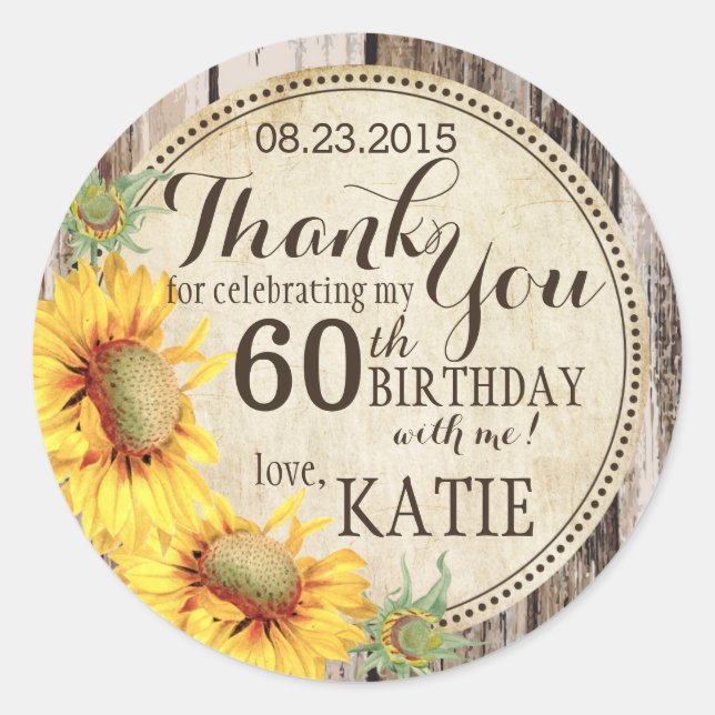 Country Sunflowers Rustic Wood Thank You Label (Front)