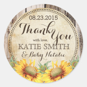 Country Sunflowers Rustic Wood Thank You Label