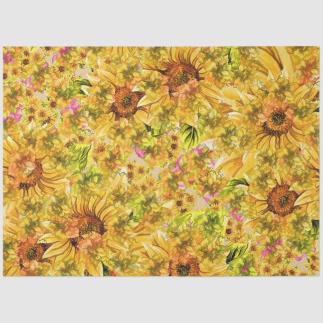 Country Sunflowers Watercolor Decoupage Background Tissue Paper (Front)