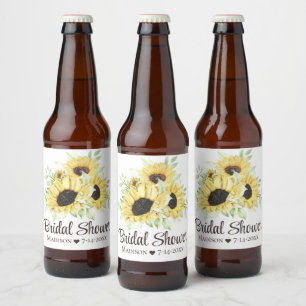 Country Sunflowers Watercolor Floral Bridal Shower Beer Bottle Label