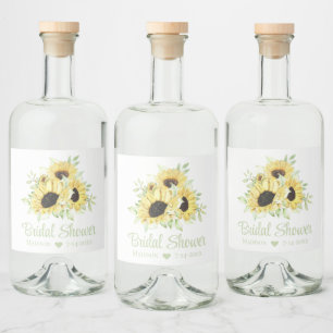 Country Sunflowers Watercolor Floral Bridal Shower Liquor Bottle Label