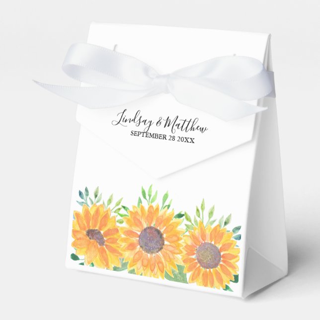 Country Sunflowers Watercolor Wedding Favour Box (Front Side)