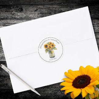 Country Sunflowers Wedding Classic Round Sticker