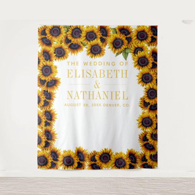 Country sunflowers wedding photo booth backdrop tapestry (Front)