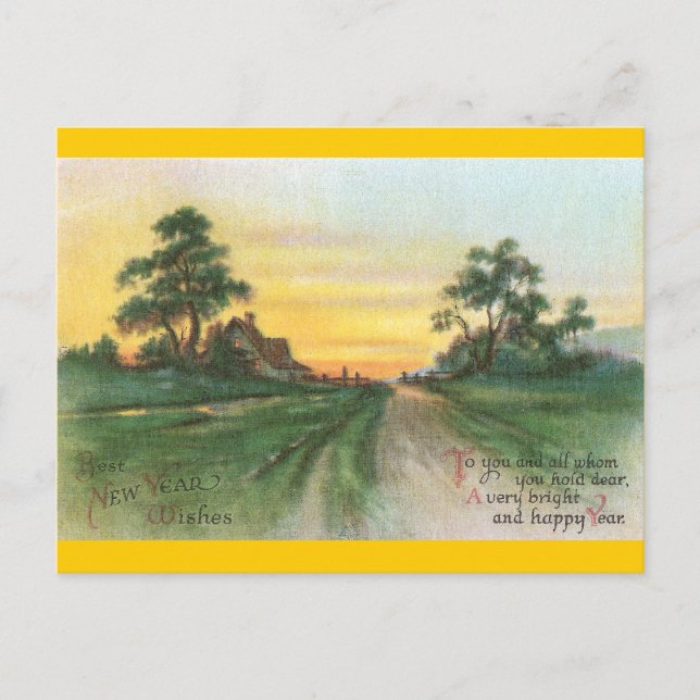 Country Sunset New Year Wishes Holiday Postcard (Front)