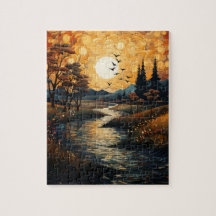 Country Sunset with Birds and Stream Jigsaw Puzzle