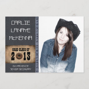 Country Sweetheart Girl Grad Denim Jean Style Invitation
