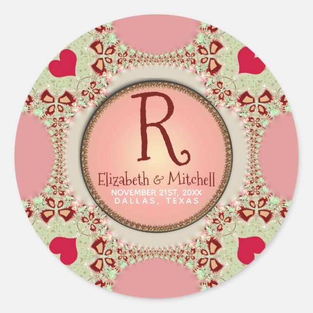 Country Sweethearts Monogram Classic Round Sticker (Front)