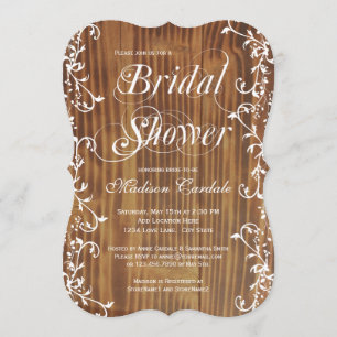 Country Swirls Rustic Wood Bridal Shower Invites
