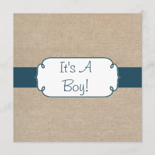 Country Teal Green and Beige Burlap Baby Shower Invitation