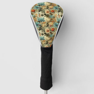 Country Teal Pumpkin Floral Vintage Golf Head Cover