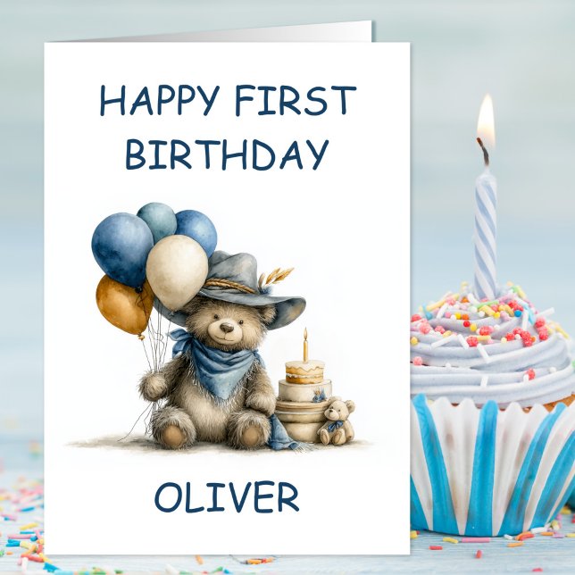 Country Teddy Bear 1st Birthday Card (Creator Uploaded)
