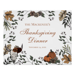 Country Thanksgiving Party Fall Harvest Bull Skull Poster