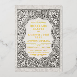 Country Tooled Leather Western Rugged Gold Wedding