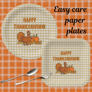 Country Turkey Pumpkins Happy Thanksgiving! Paper Plate