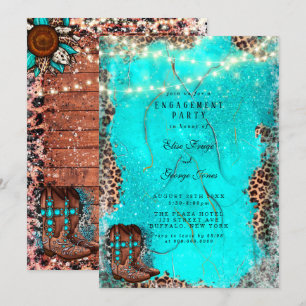 Country Turquoise Cowboy Boots Engagement Party Invitation