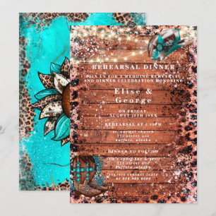 Country Turquoise Cowboy Boots Rehearsal Dinner Invitation