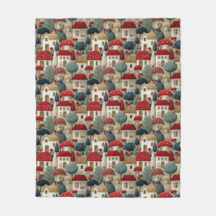 Country Village Christmas Houses with Red Roofs, Fleece Blanket