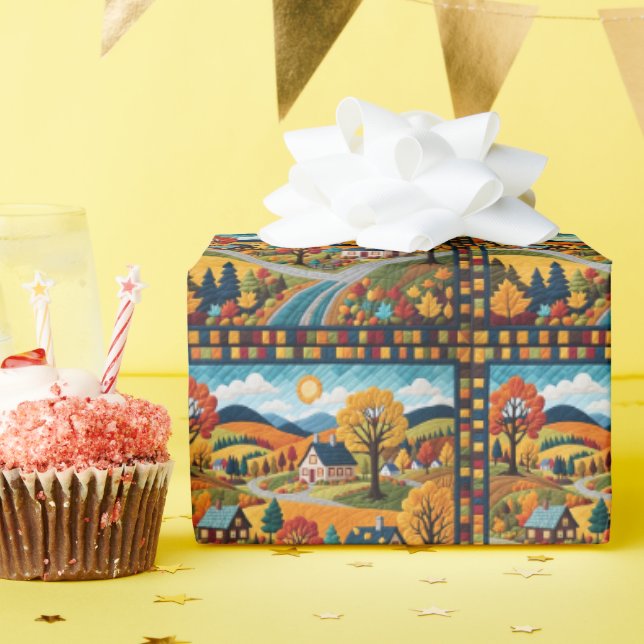 Country Village Quilt Design Wrapping Paper (Birthday Party)