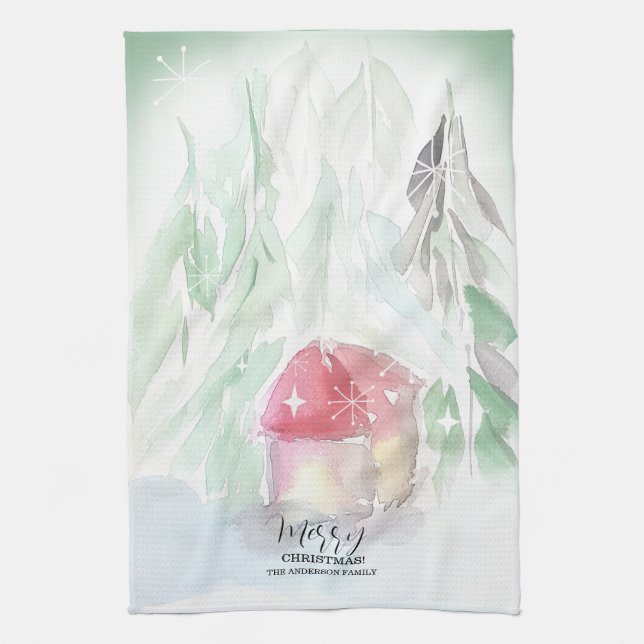 Country Village White Christmas Tea Towel (Vertical)