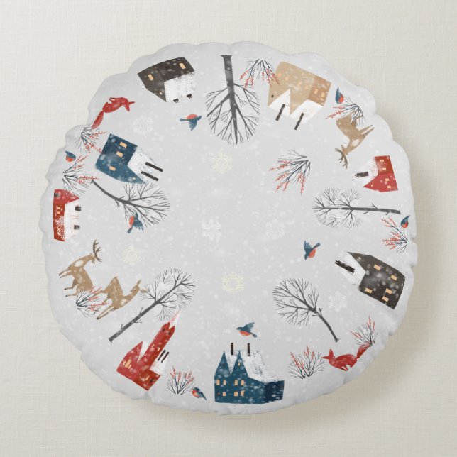 Country Village & Wildlife Double Sided  Round Cushion (Front)