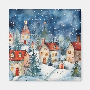 Country Village Winter Scene #3 Magnet