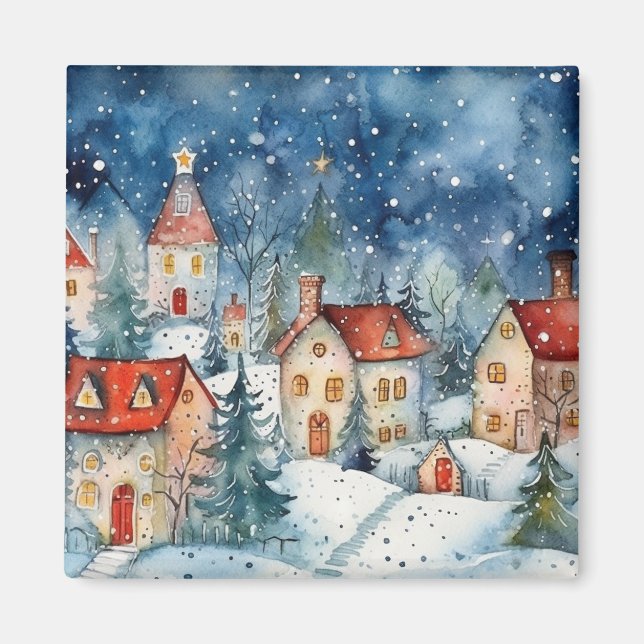 Country Village Winter Scene #3 Magnet (Front)