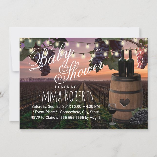 Country Vineyard Rustic Wine Barrel Baby Shower Invitation (Front)