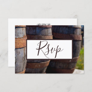 Country Vineyard & Rustic Wine Barrel Wedding RSVP Invitation