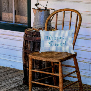 Country Vintage Blue White Personalized Porch Decorative Cushion