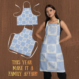 Country Vintage Blue White Thanksgiving Turkeys Apron