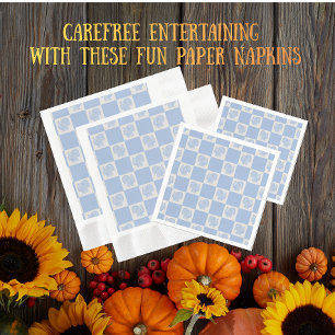 Country Vintage Blue White Thanksgiving Turkeys Napkin