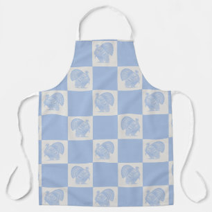 Country Vintage Distressed Blue Ivory Turkey Apron