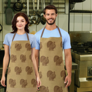Country Vintage Distressed Faded Gold Turkeys Apron