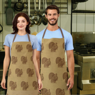 Country Vintage Distressed Faded Gold Turkeys Apron