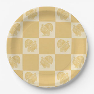 Country Vintage Distressed Gold White Turkeys Paper Plate