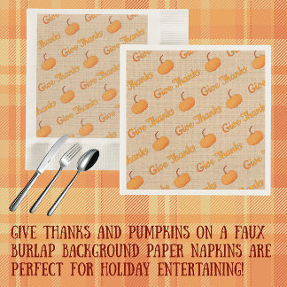 Country Vintage Give Thanks Pumpkins Napkin