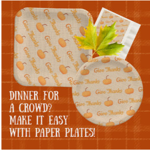Country Vintage Give Thanks Pumpkins Paper Plate