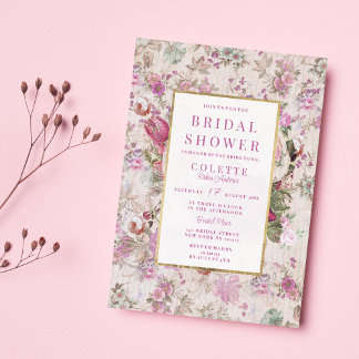 Country vintage lilac pink floral Bridal Shower Invitation