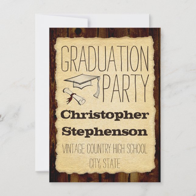 Country Vintage Parchment Graduation Party Invitation (Front)