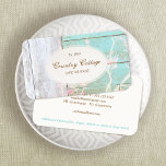 Country Vintage Shabby Rustic Wood Chic Boutique Business Card<br><div class="desc">Aged bleached wood planks in turquoise and white with pink flower bleached in overlay.  A cute stylish card for nature or beach lovers,  country music singers,  gardeners or anyone who works with recycled materials.</div>
