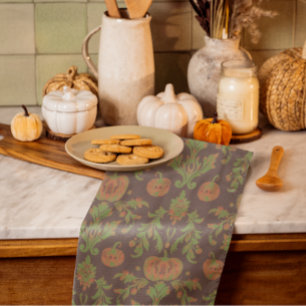 Country Vintage Style Autumn Pumpkins Tea Towel