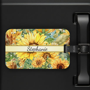 Country Vintage Style Watercolor Sunflowers Luggage Tag