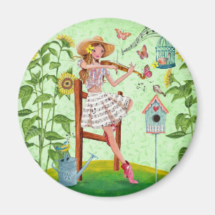 Country Violin Girl Magnet