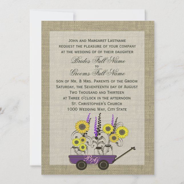 Country Wagon & Burlap Wedding Invitation (Front)