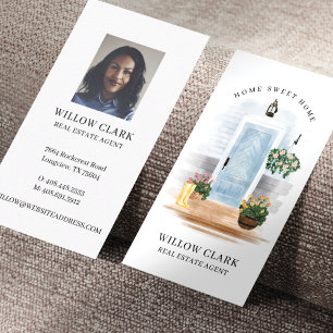 Country Watercolor Blue Door Real Estate Agent Business Card