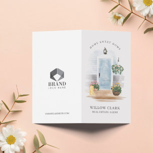 Country Watercolor Blue Door Real Estate Agent Business Card