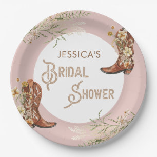 Country Watercolor Floral Boots Bridal Shower Paper Plate